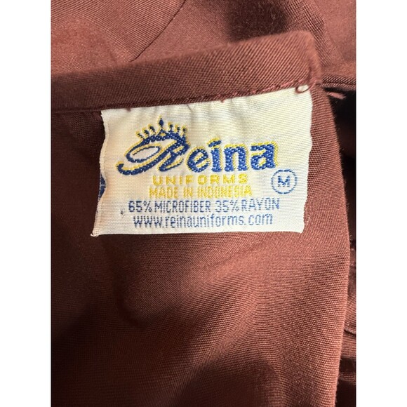 Reina Womens Contrast Trim Reddish-Brown Scrub Top Size Medium - Picture 5 of 6